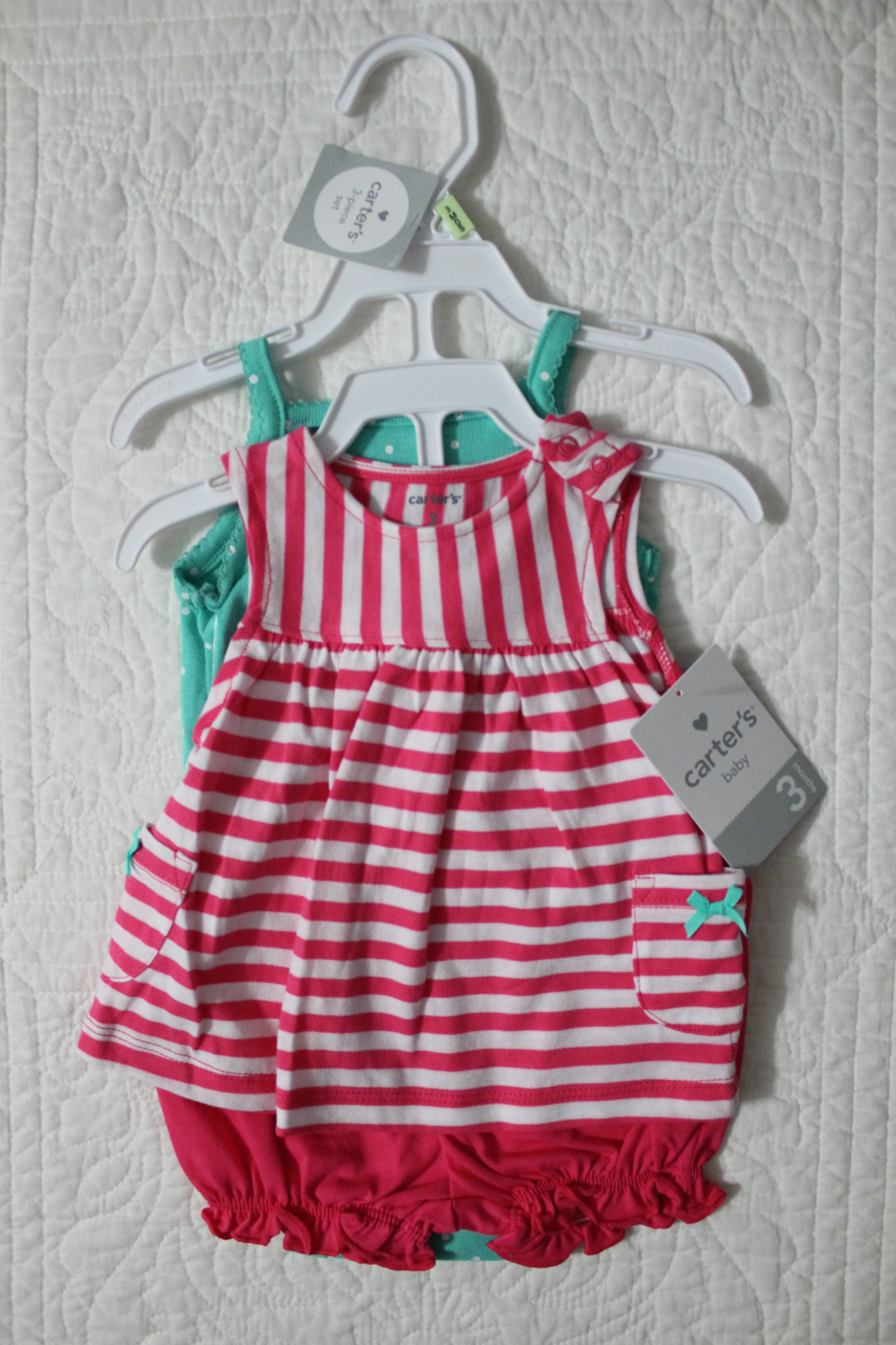 NEW CARTERS BABY GIRLS 3 PIECE OUTFIT SET SHIRT BODYSUIT SHORTS VARIOUS STYLES