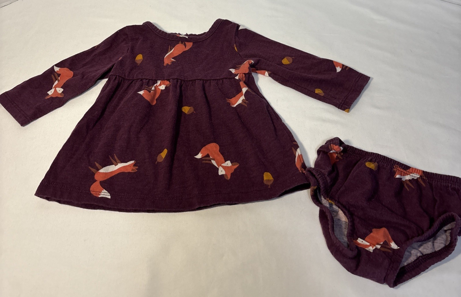 Wonder Nation Baby Girl Long Sleeve Knit Dress & Diaper Cover *Foxes* 0-3 Month