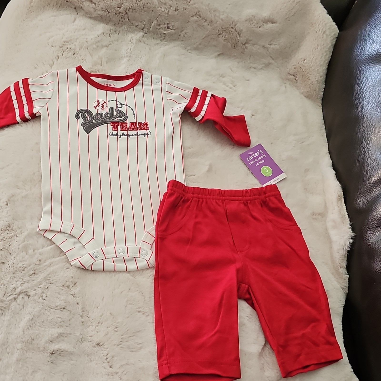 Carter’s 2-Piece Baby Pants Set 3 Months Baseball Red/White Stripe Bodysuit