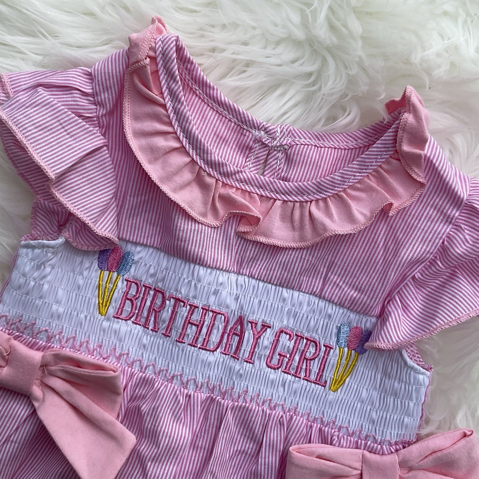 Girls 2 Piece Set Pink Birthday Dress Bloomers Cotton Bow Ruffle