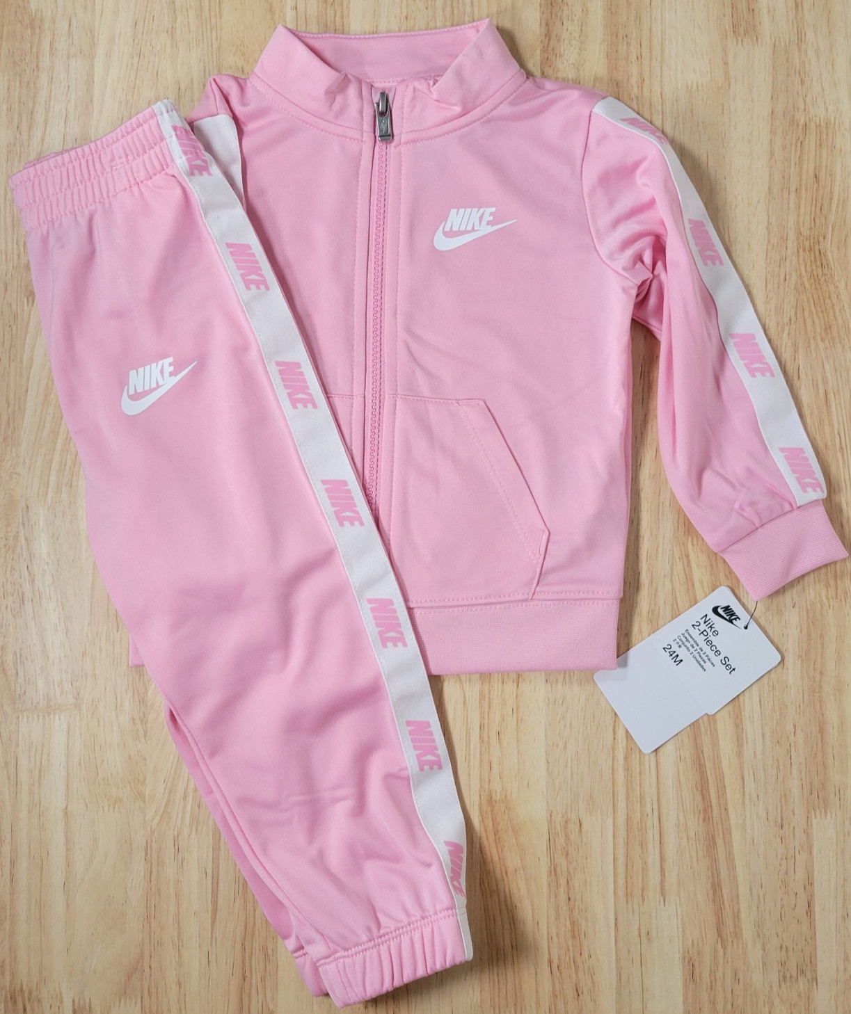 Nike Tracksuit Toddler Girls 24M Pink 2pc Set Full Zipper Jacket Pants