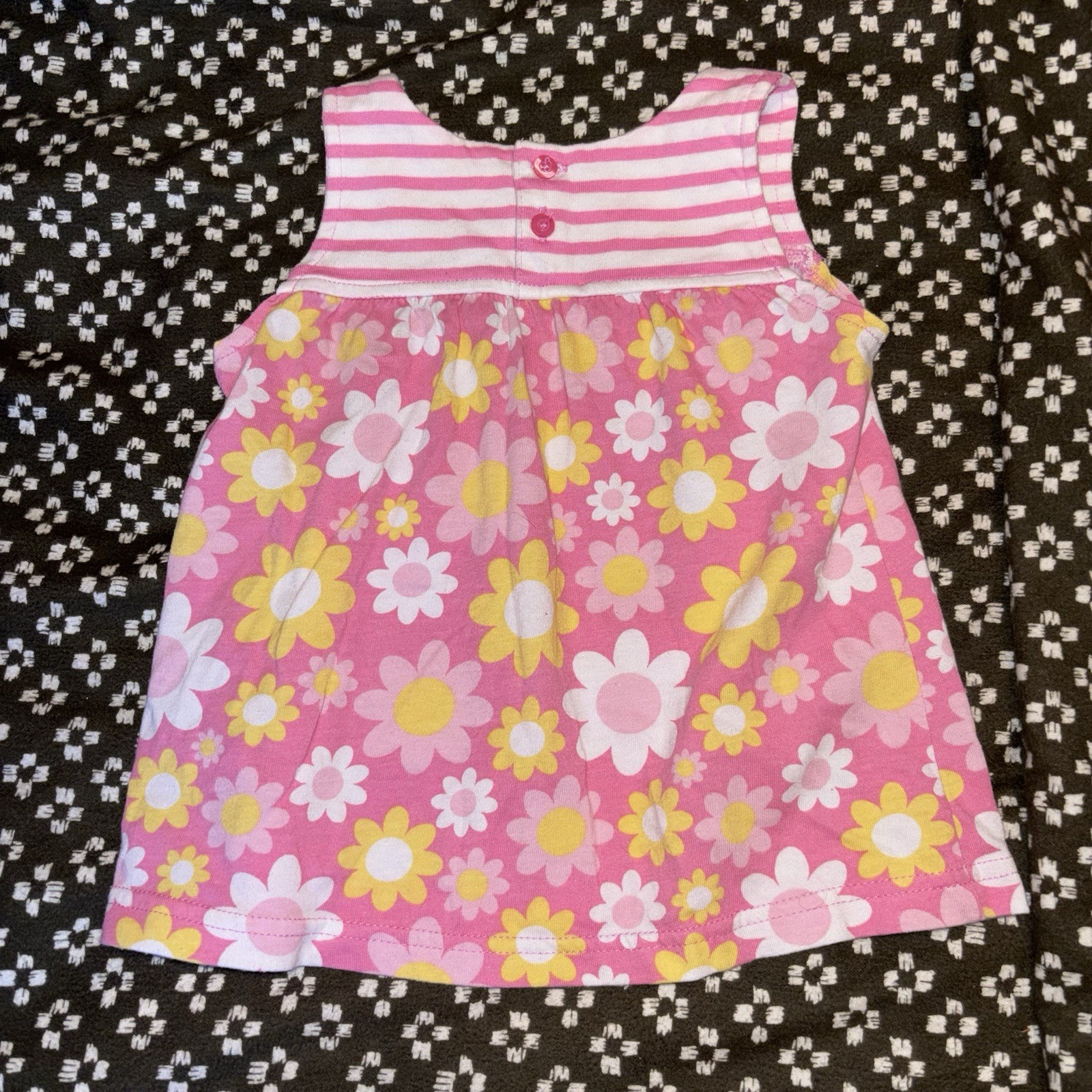 Fisher Price 3T Toddler Girls PINK Stripes & Big FLOWER SMOCK SHIRT Sleeveless