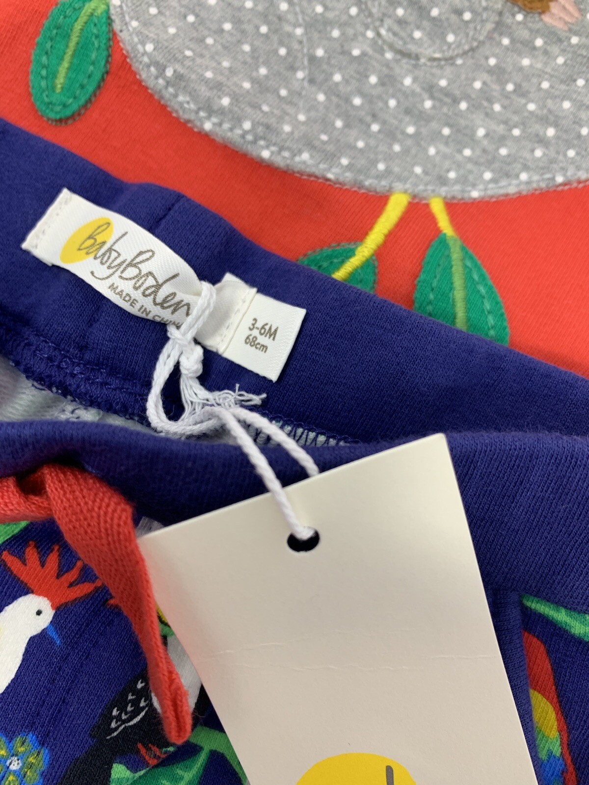 NWT Baby Boden Boys 3-6 Months Red Sloth Appliqué Shirt and Blue Jungle Shorts