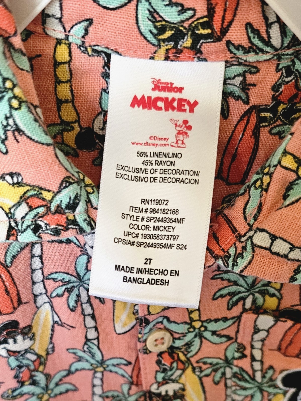 Toddler Boys 2 Piece Set Disney Junior Mickey Button Up Shirt & Shorts Size 2T