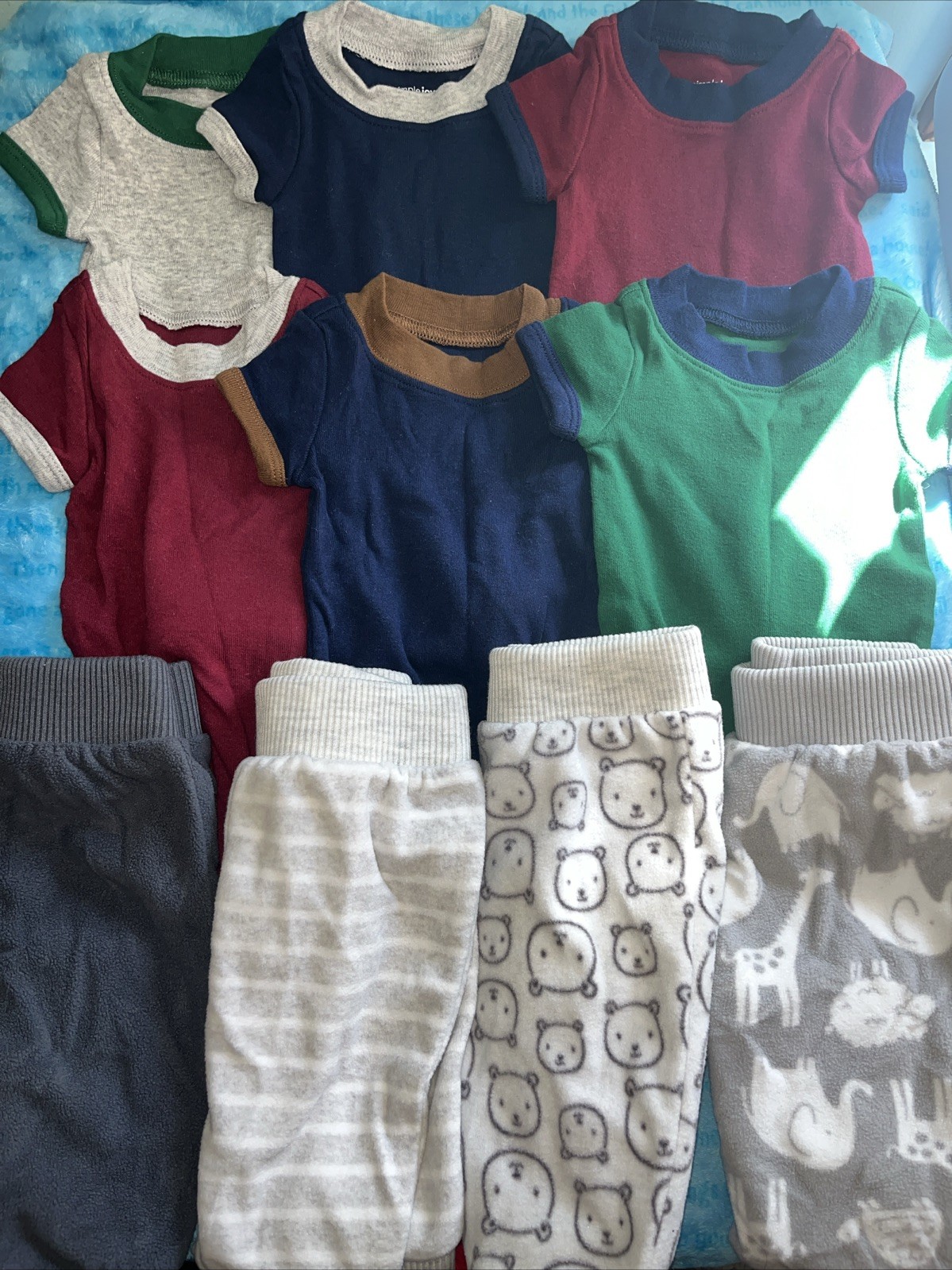 Newborn 10 Pc Boys Lot 6 Creepers Fall Color 4 Fleece Pants Jungle Twins Doll N