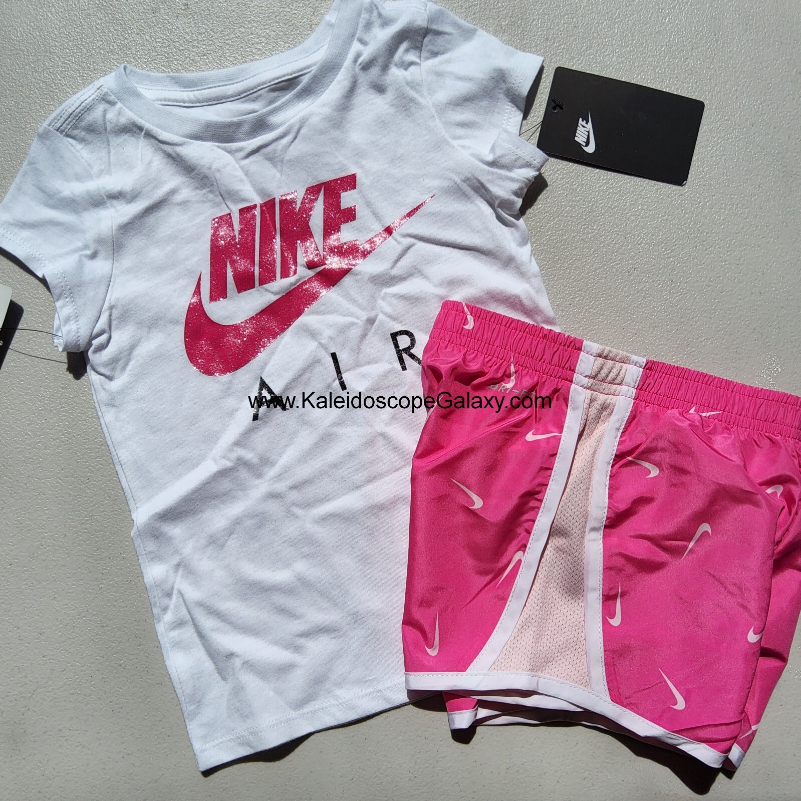 Nike Girls 4T Dri-fit Running Shorts w/ T-Shirt – Pink White Spring Summer NEW