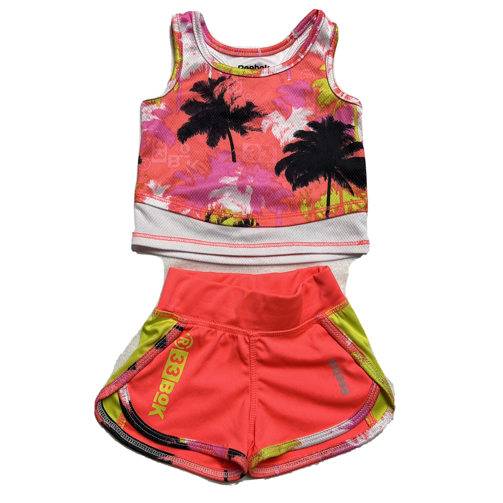 Reebok baby girl 0-3 month floral matching set tank shorts neon
