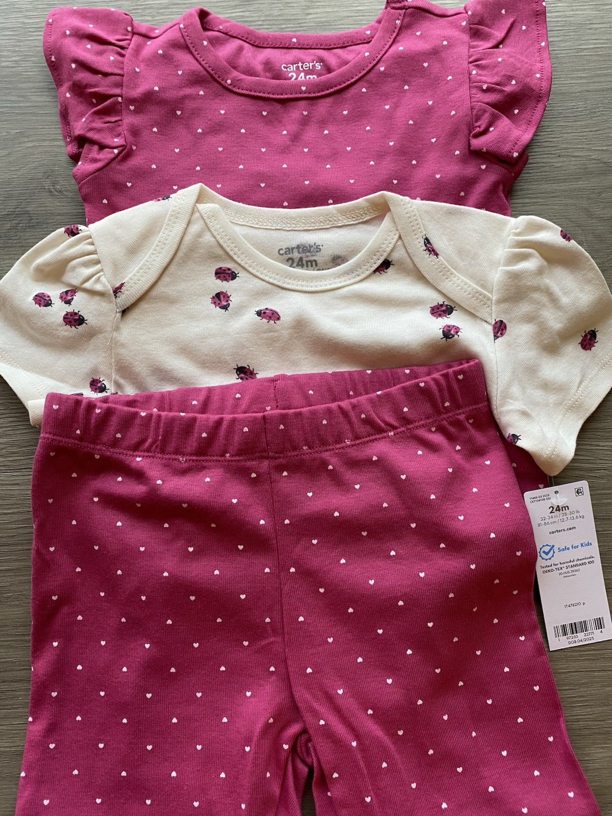 Carter’s Girls 24M 3-Piece Pink/White Ladybug Pants Set Bodysuit Cotton