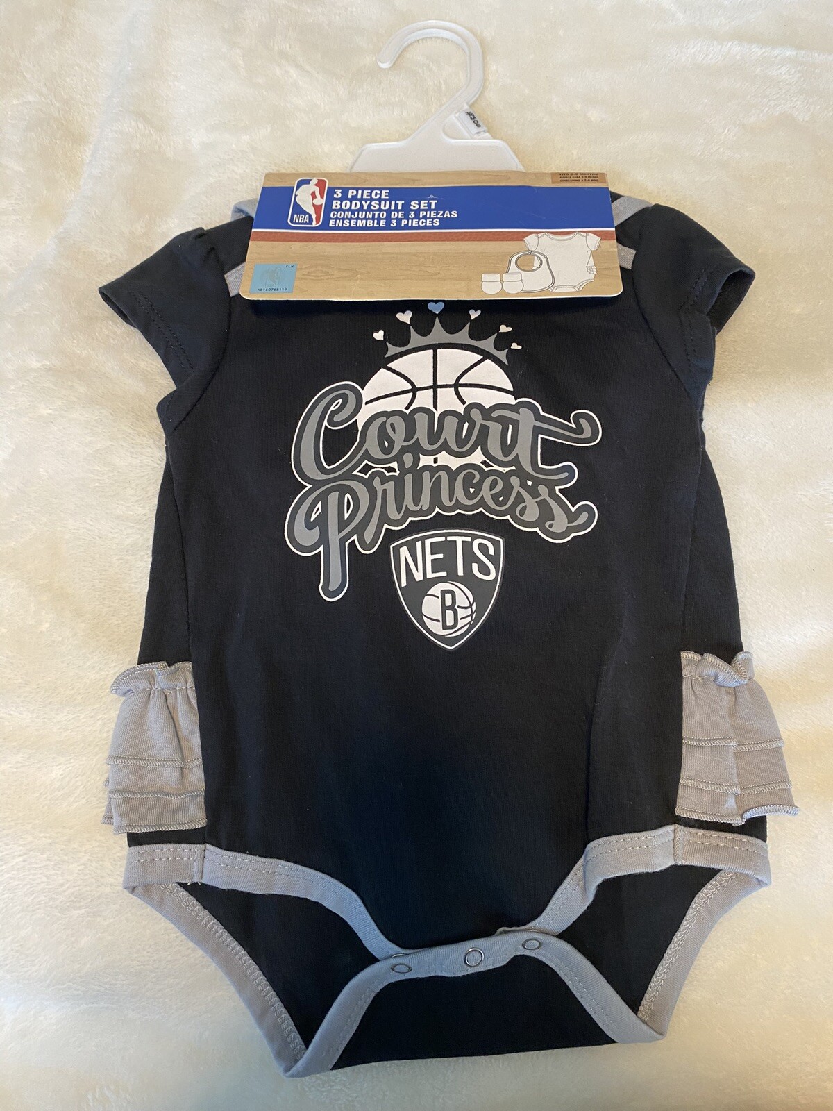 NBA 3 Piece Romper outfit 3-6 Month Baby Girl Brooklyn Nets BasketBall Black New