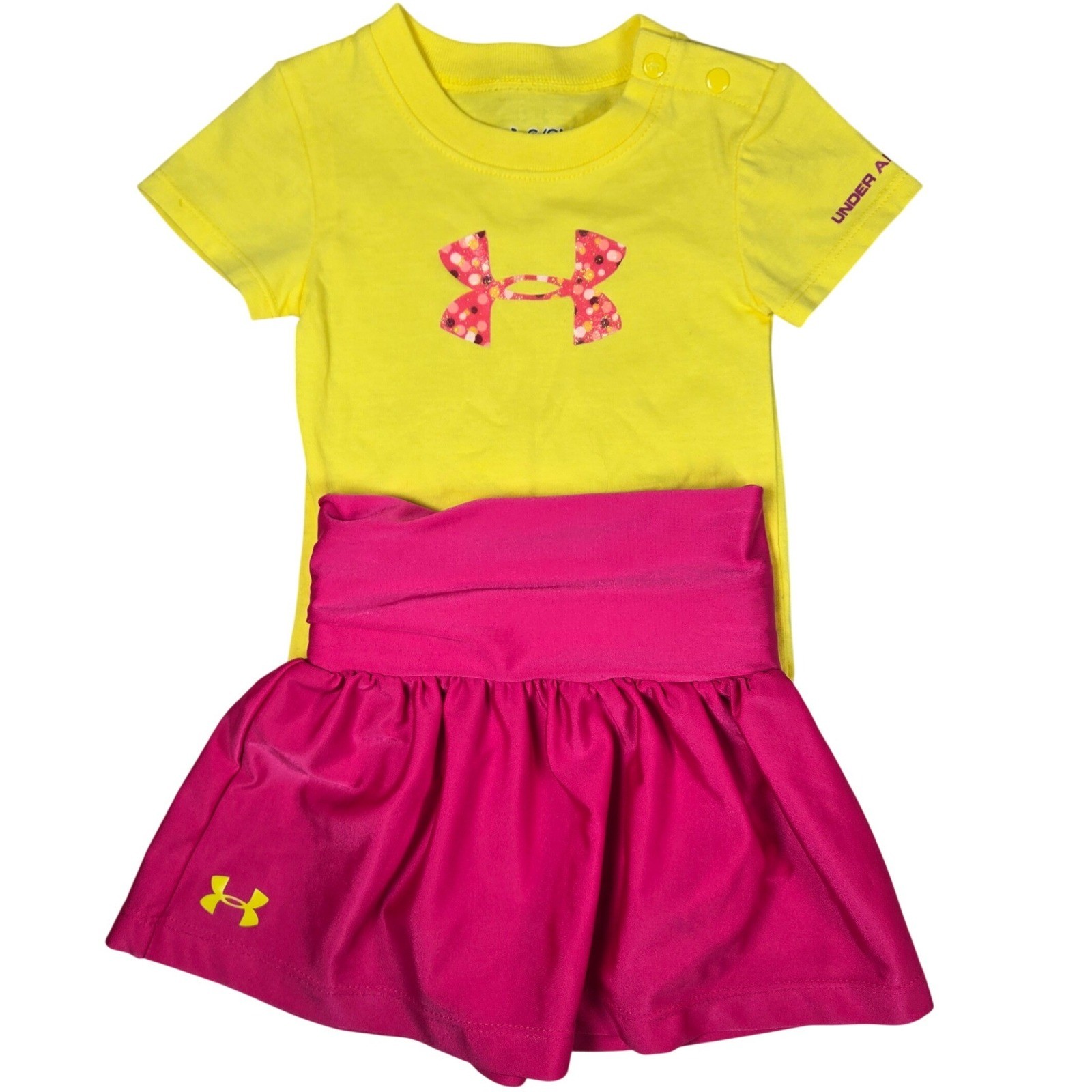 Under Armour Baby Girl 2 Piece HeatGear Bodysuit and Skort Set Yellow Pink 6/9M