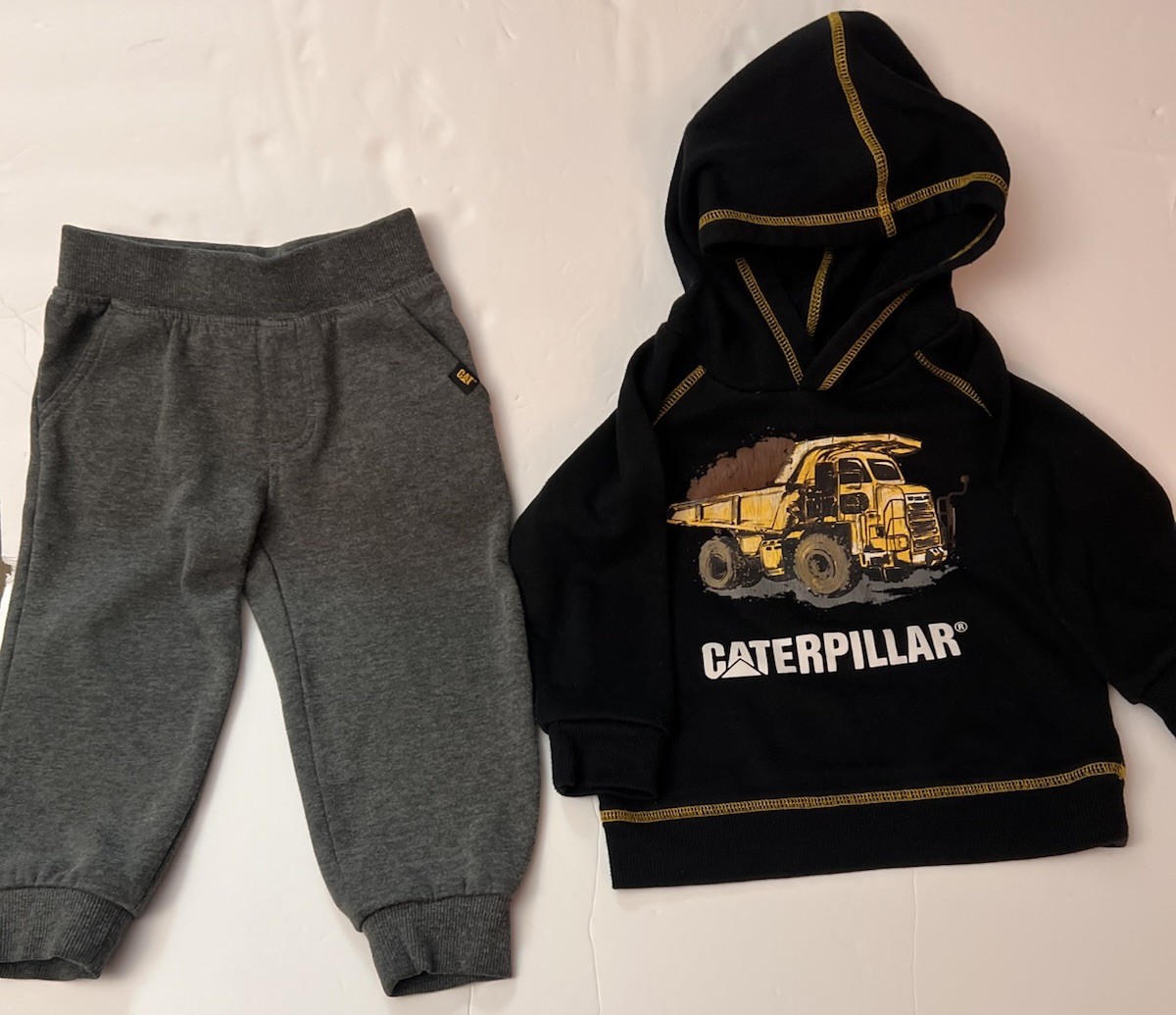 CAT Caterpillar Boys Black Hoodie And Gray Sweatpants Set Size 24months
