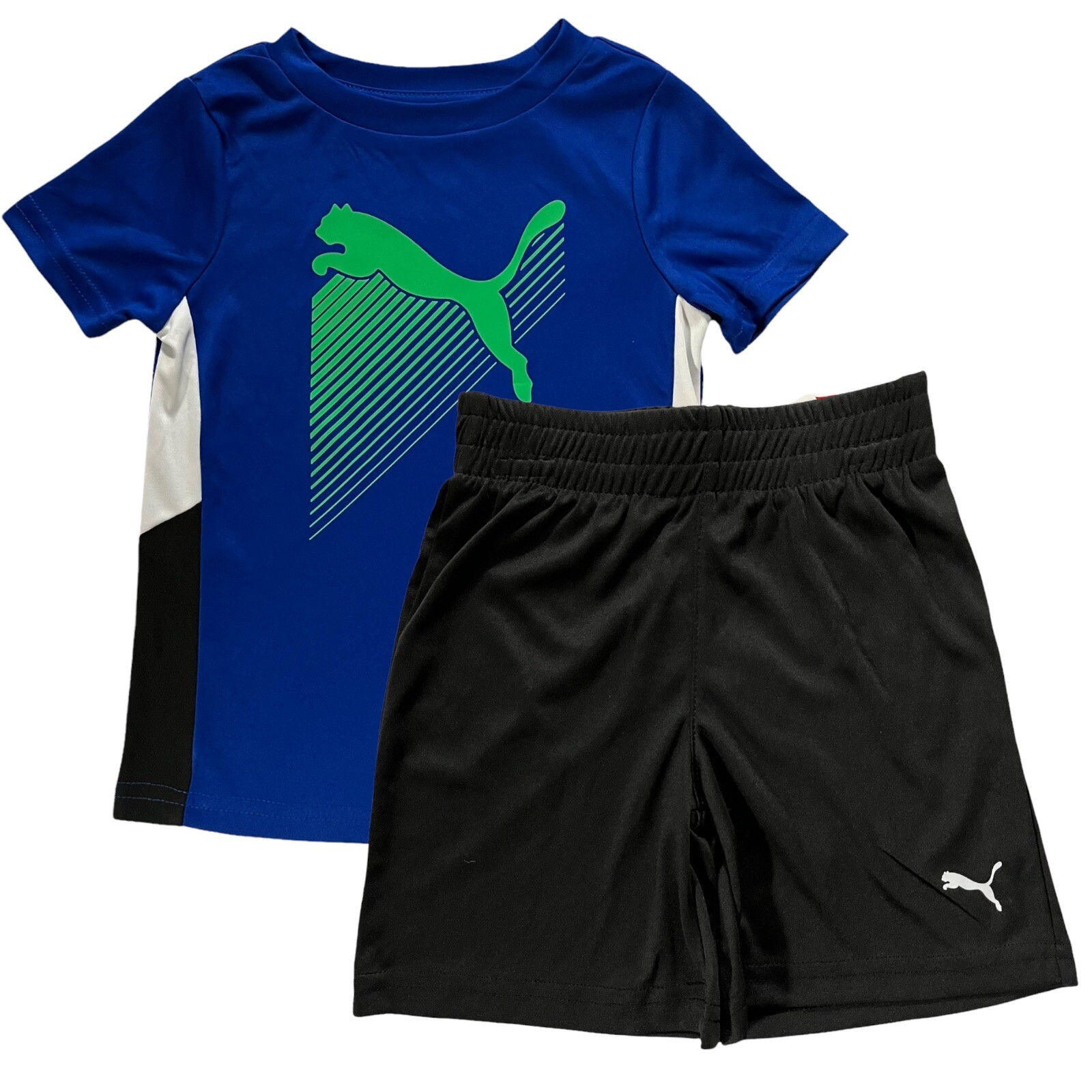 Puma Toddler Boys T-Shirt & Shorts Sporty Outfit Set Size 2T Black Blue Green