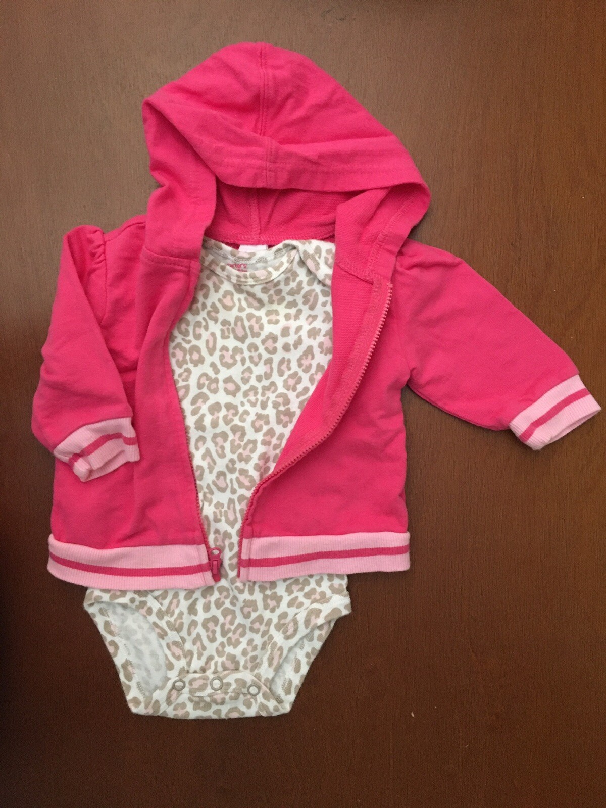 Circo Pink Jacket & Carter’s One-piece 6 Months Baby Girl Leopard Animal Print