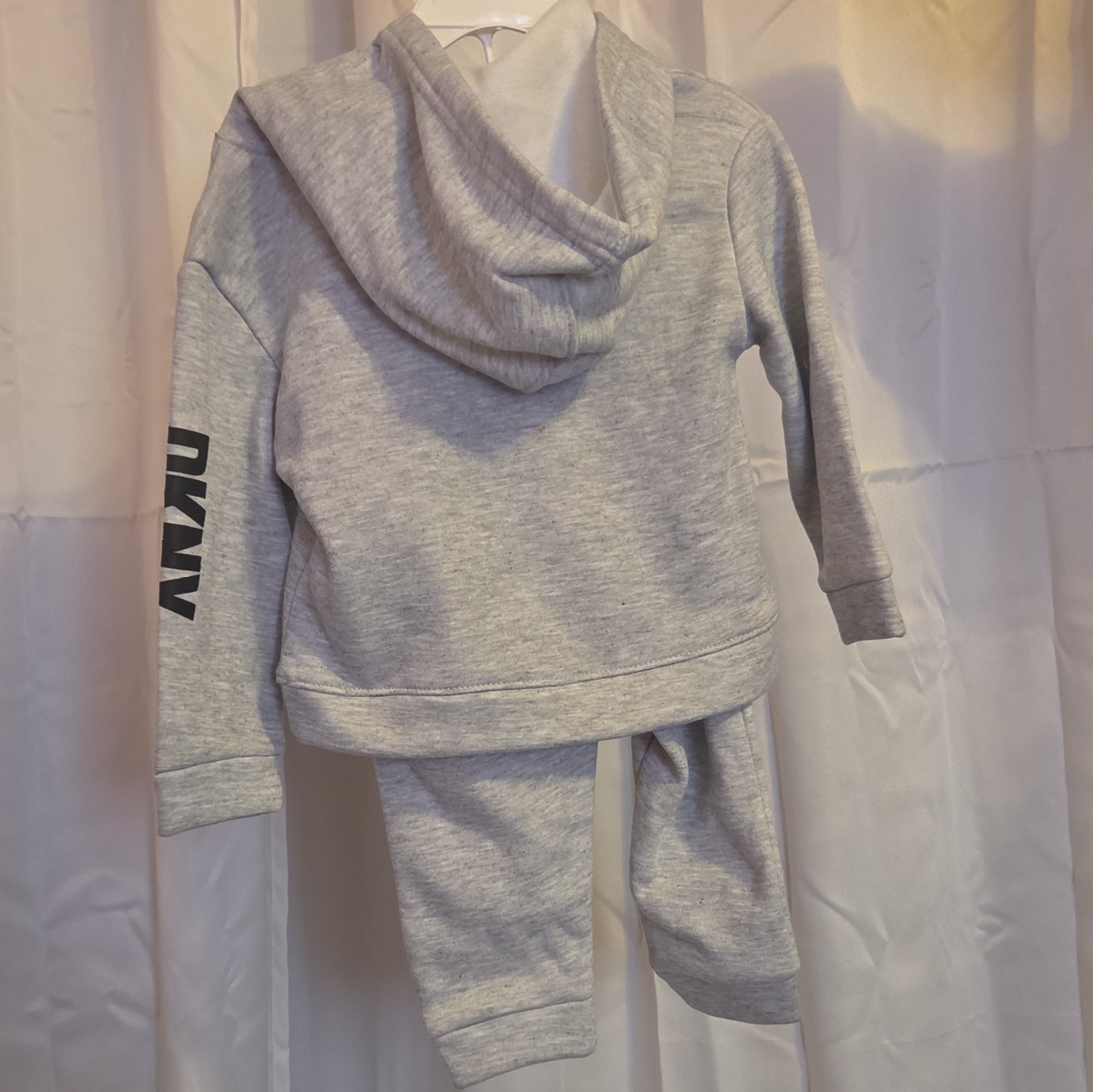 DKNY Boys 24M Gray 2pc Hoodie & Pants Set Fleece Cotton Logo Elastic