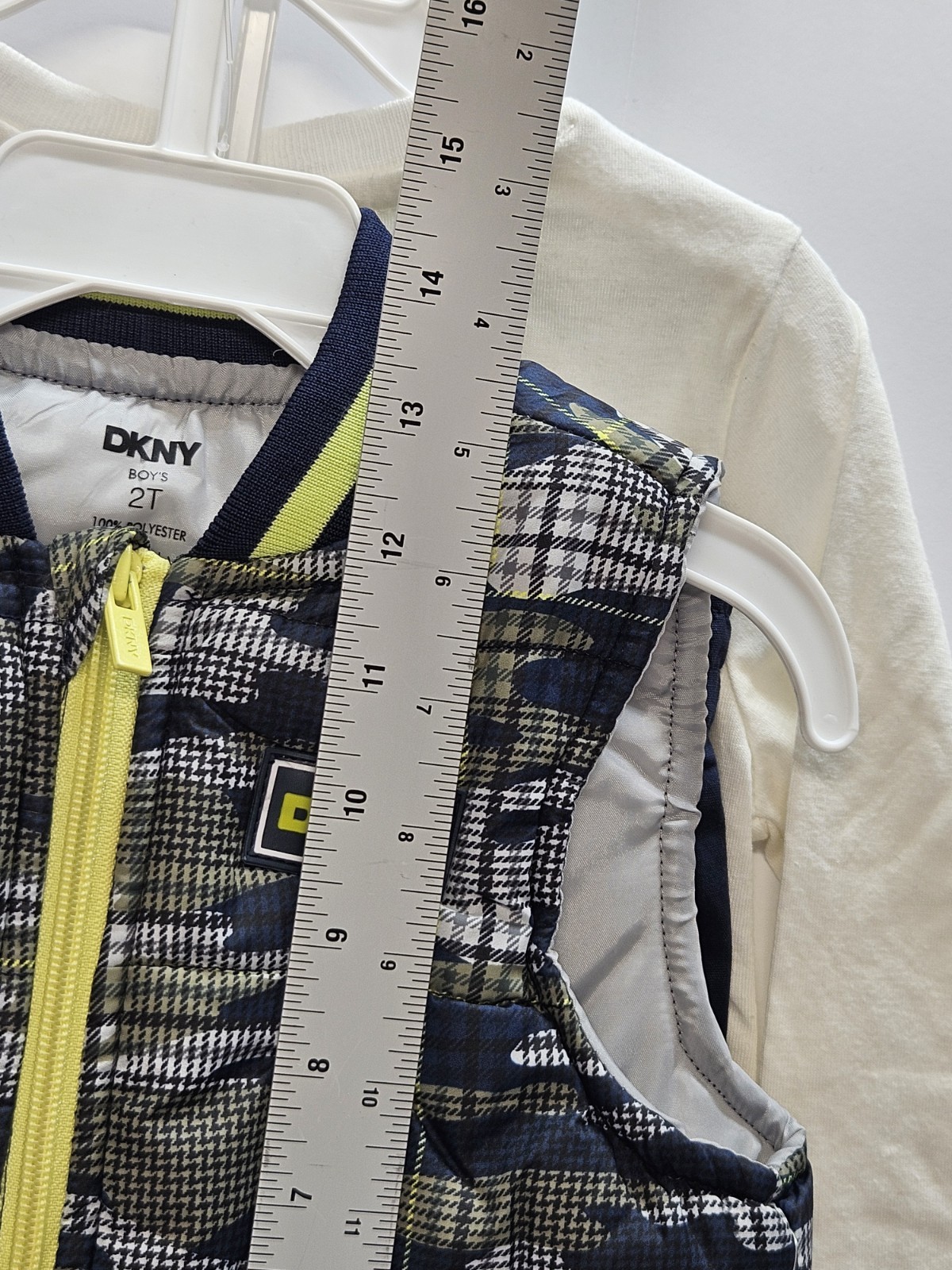 DKNY Size 2 T. Set Of 3, Green- Blue Vest/ Blue Pants/ Cream Long Sleeve Print