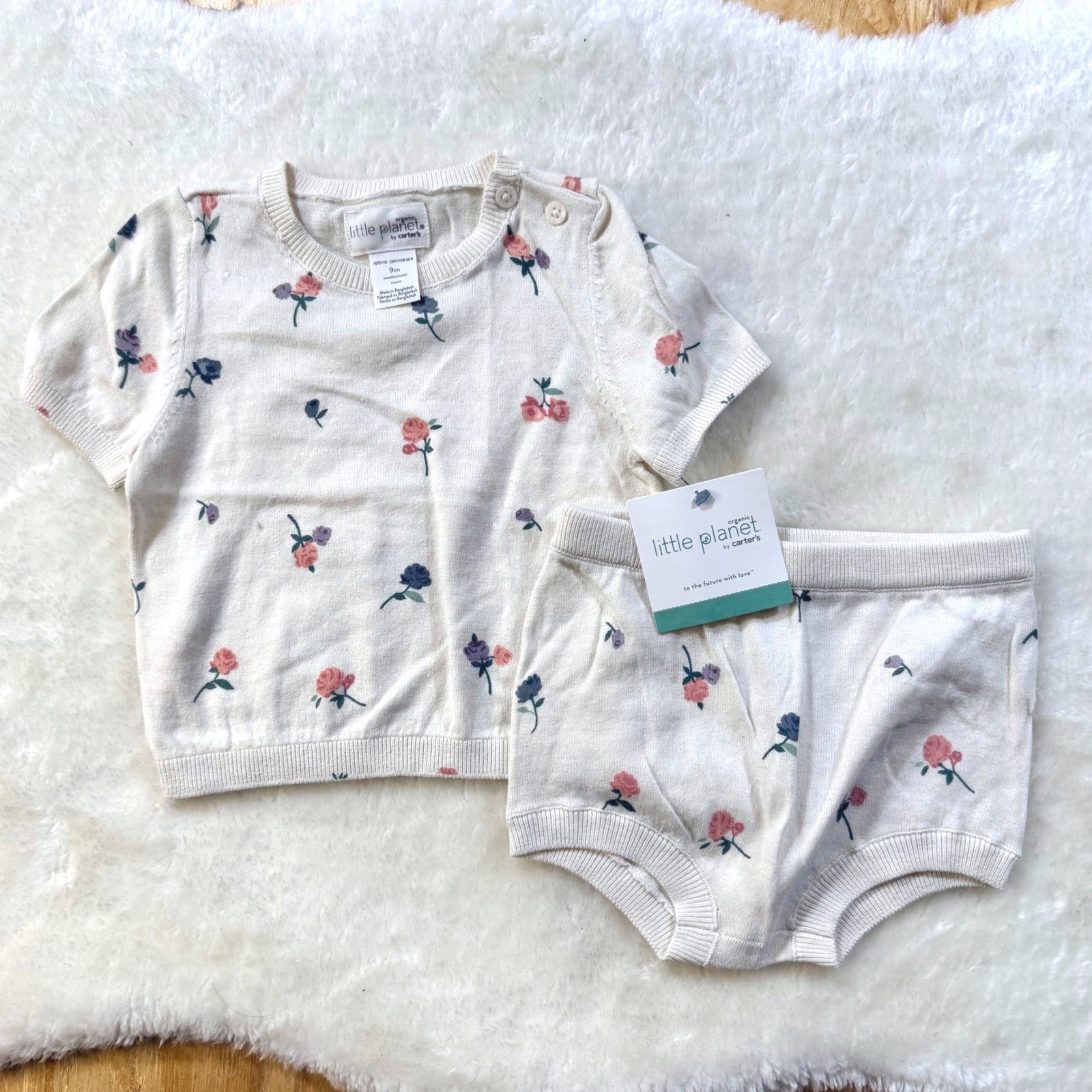 NWT Little Planet by Carter’s Organic Cotton Floral Sweater Set 9M Cottagecore
