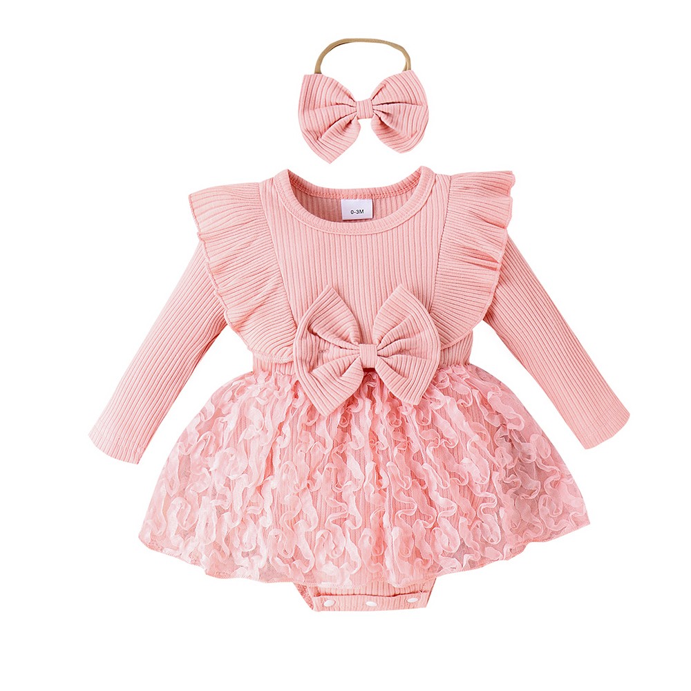 Toddler Baby Girl Lace Mesh Ribbed Romper Dress Princess Tutu Dresses Outfit Set