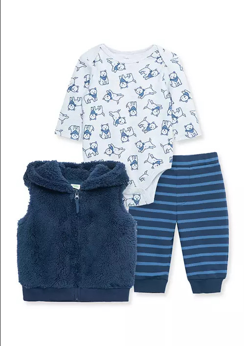 Little Me Boys Infant 3 Piece Vest Bodysuit Pants Set 6 Months – Blue Puppy Dog