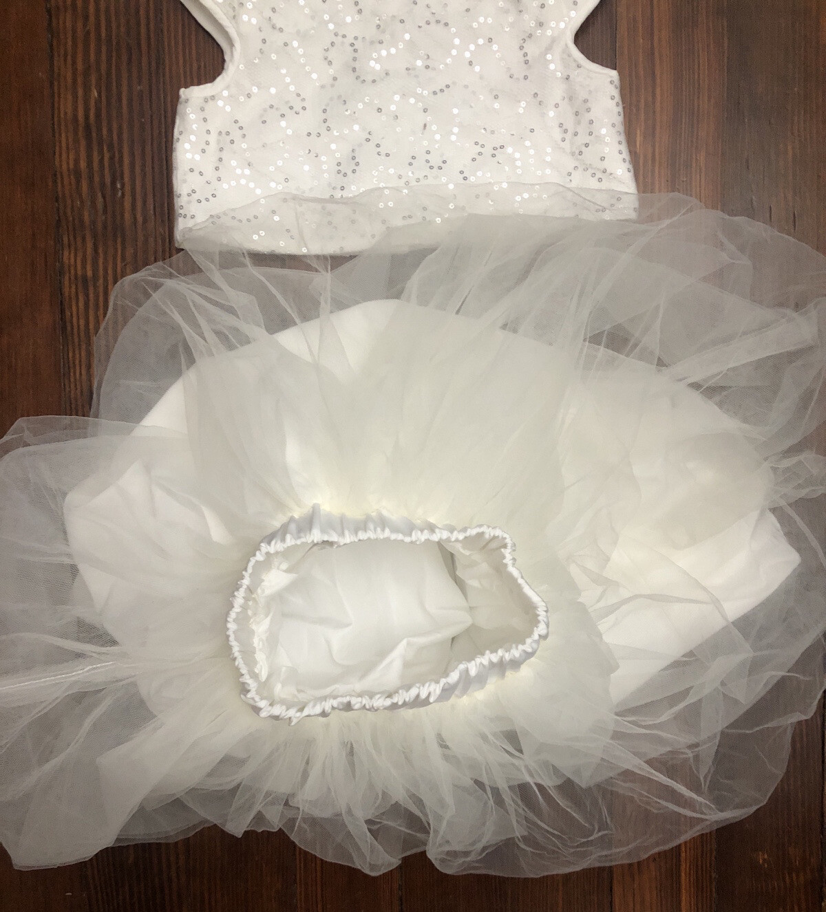 TEVOLIO White Sequin Crop Top Skirt Set Tulle 3T Princess Silver Detail Party