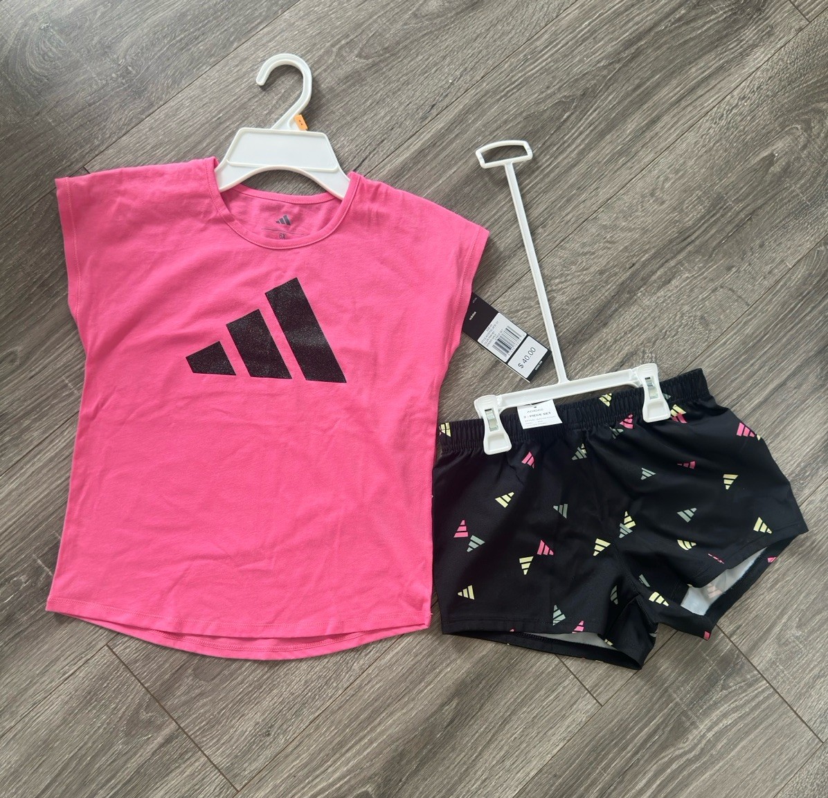 Adidas Toddler Girls 2 Piece Short Sleeve Cotton T-Shirt & Woven Shorts Size 6X