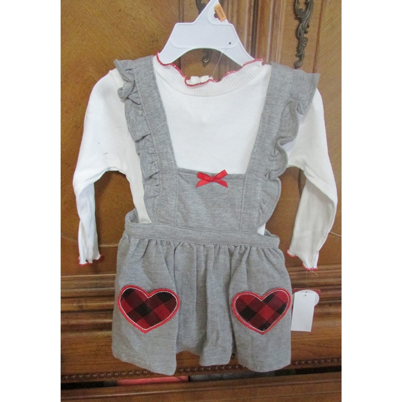 Nannette Kids Girls 2 piece skirt set. Gray with buffalo check. Size 12 mo. NWT