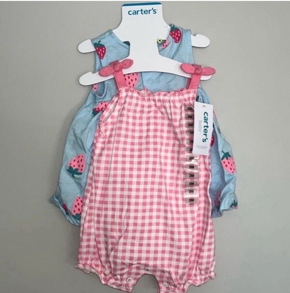 Carters Baby Oeko-Tex 3 Months 3 Piece Set / 2 Outfits Included Adorable Girls