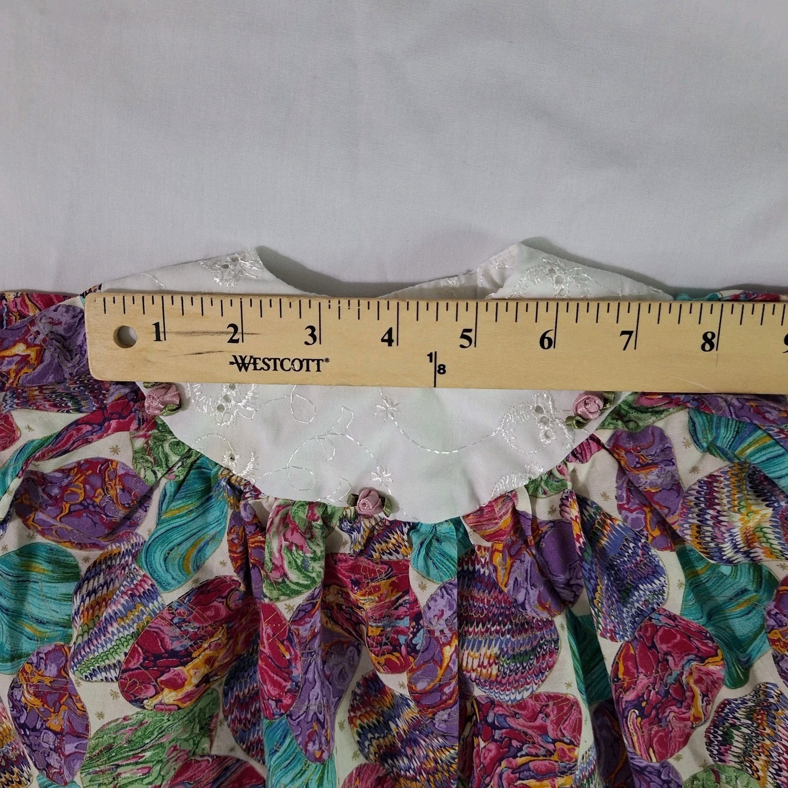 Vtg Baby Girl Easter Set 3pcs 12 M Bonnet Bloomers Dress Vibrant Eggs Handmade