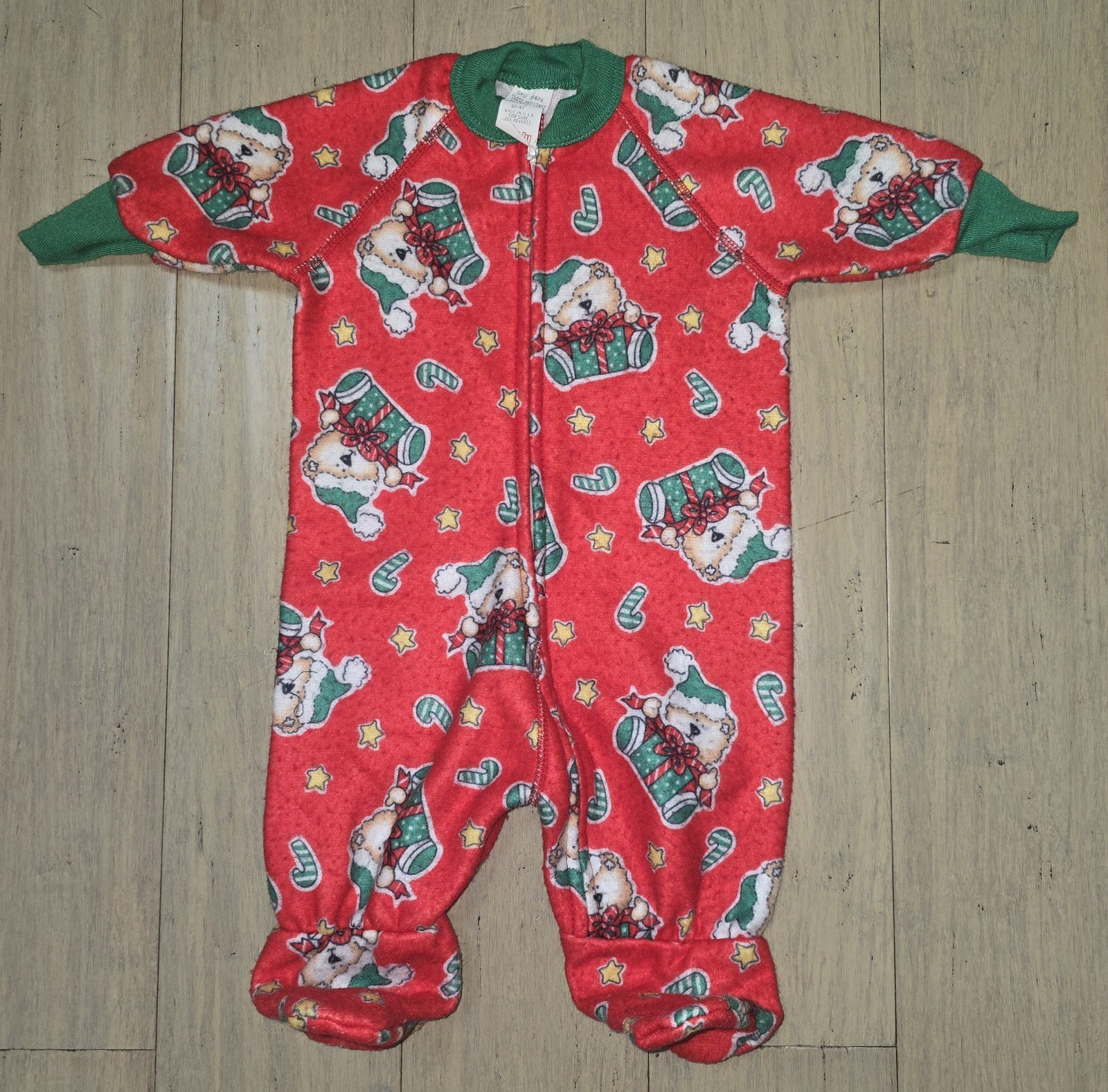 Vtg KLEINERT’S Teddy Bears Christmas One Piece Fleece Foot Pajamas 3-6 Months