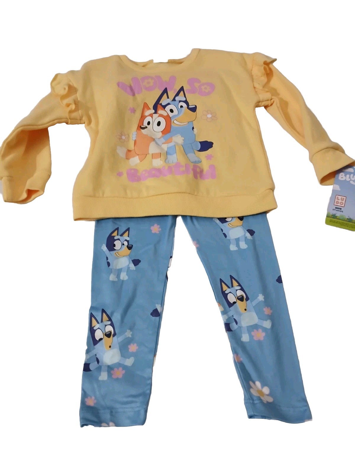 Toddler Girl’s 2 Piece Bluey Outfit Yellow Sweatshirt With Leggins Size3t