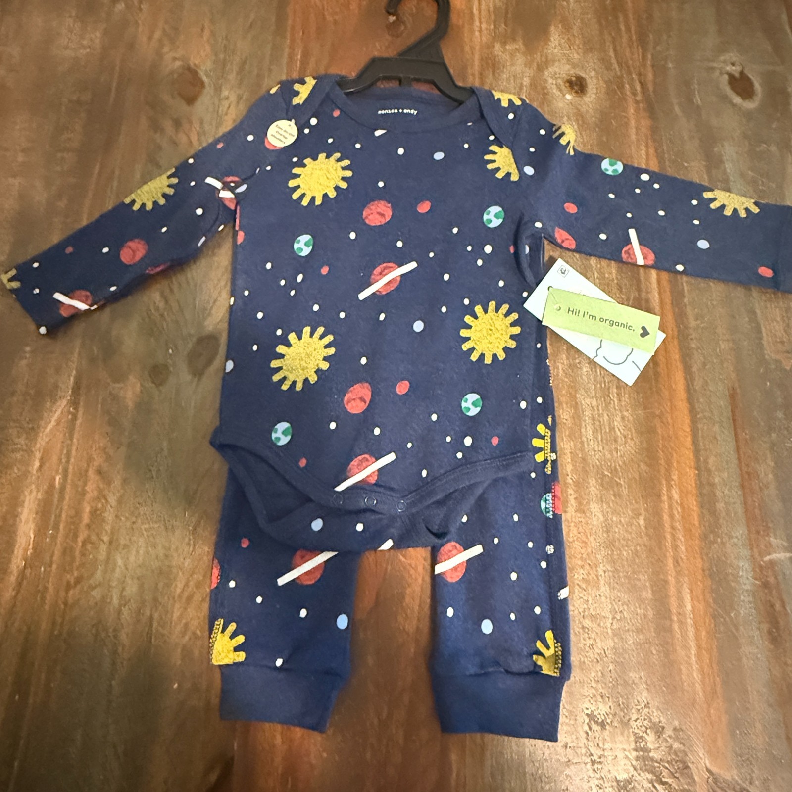 Monica + Andy Baby Boy Organic Cotton Bodysuit Pant Set Outer Space 0-3 mos NWT