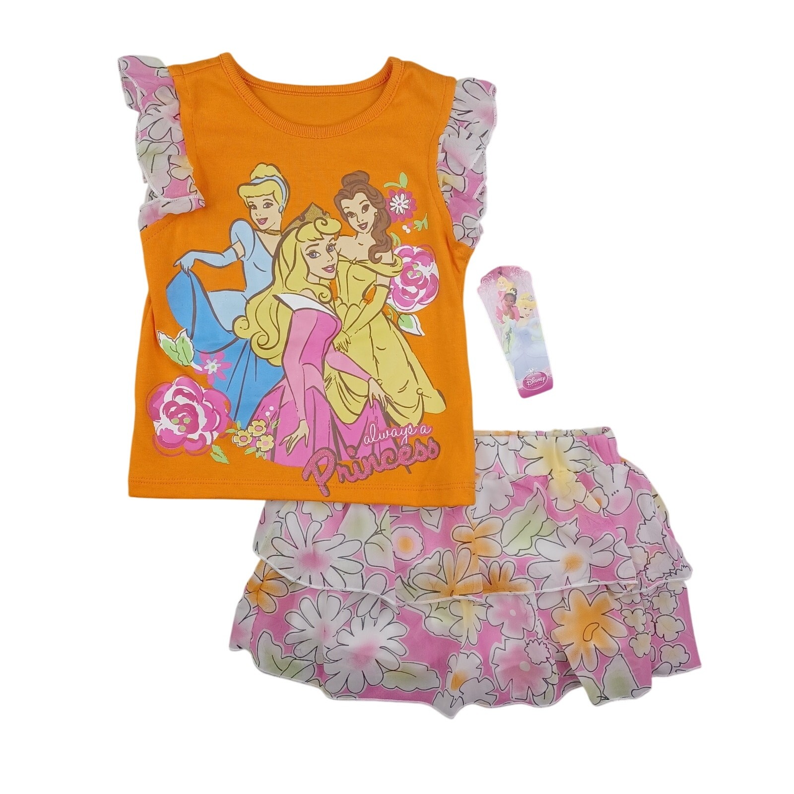 Disney Princess Girls Graphic Tee & Tiered Ruffle Skirt Set Size 2T Belle Outfit