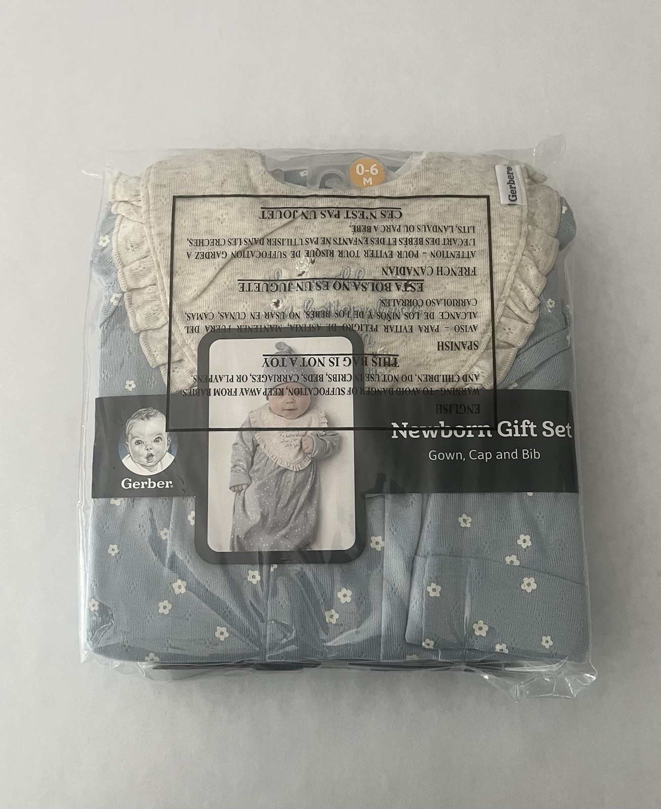 Gerber Baby Girl Gift Set 0-6 Months Floral 5 PC Set Gown Hat Bib Swaddle Cute