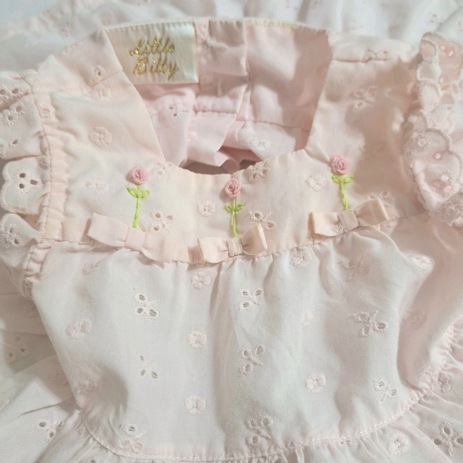 Vtg Baby Girl Set 3 6 Months Little Bitty Pink Eyelet Rosettes Bloomers Circle