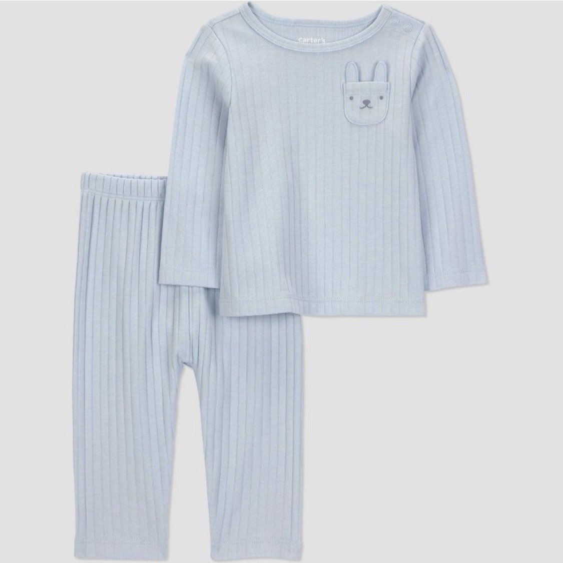 Carters Just One You Newborn Light Blue Ribbed Bunny Pocket 2pc Set NWT