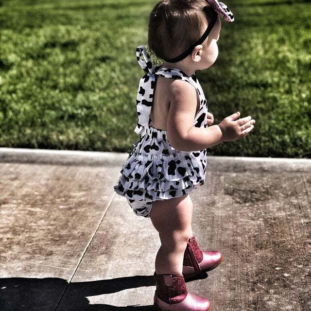 Cowgirl 2nd Birthday Romper – Cow Print & Pink Bandana – Personalized ROMPER