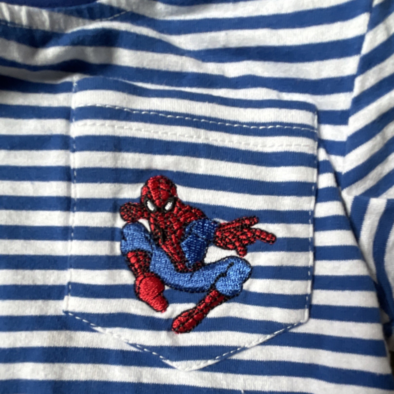 Sassy Stitches Spider-Man 2 Piece Blue White Striped Shirt & Red Shorts Set