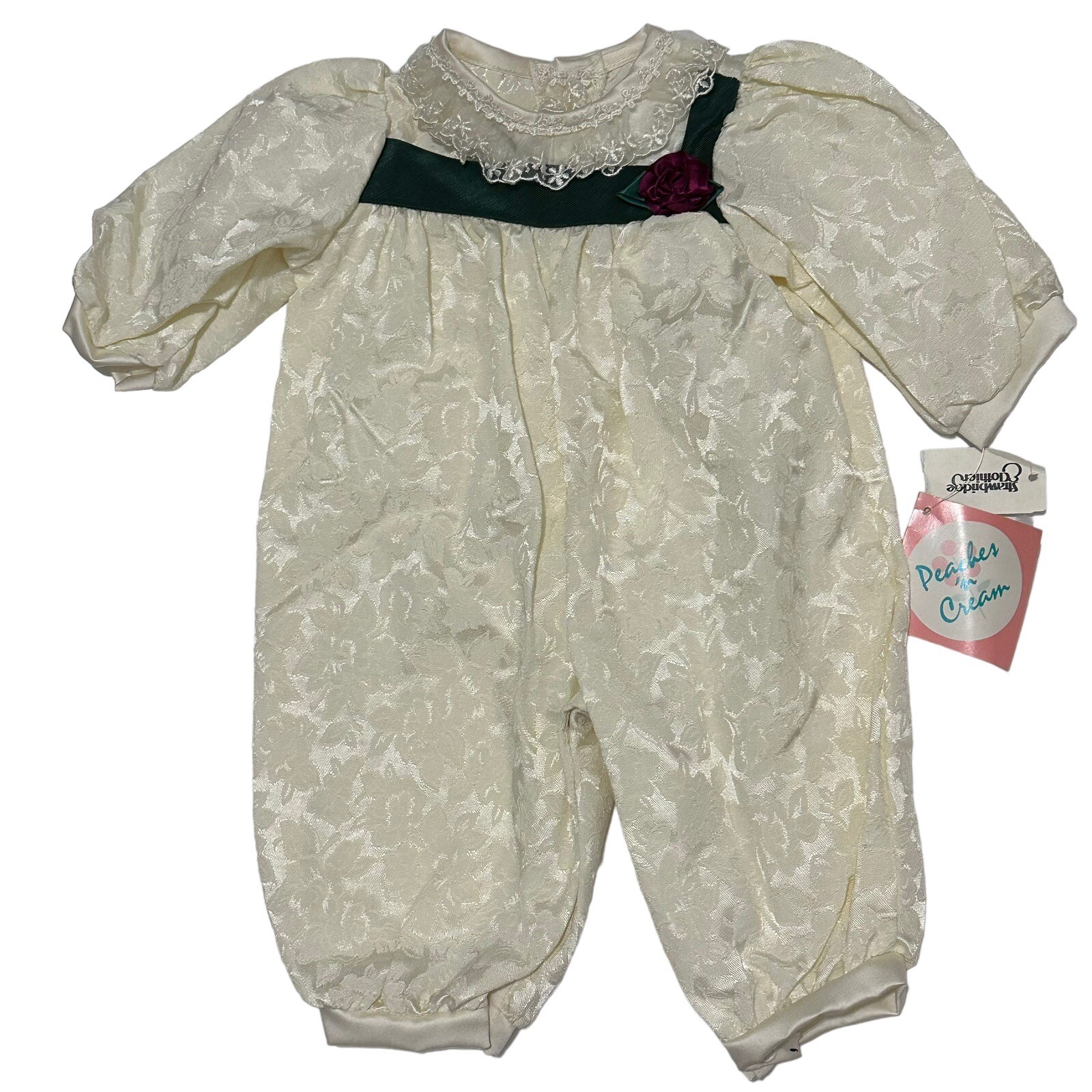 Peaches n Cream One Piece Outfit 0/3 Months Ivory Floral Design Red And Green