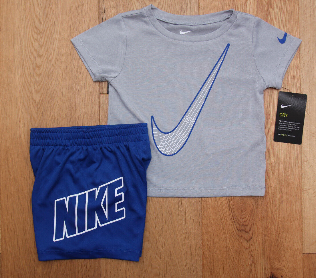Nike Baby Boy Shirt & Shorts Set ~ Gray, Blue & White ~ DRI-FIT ~