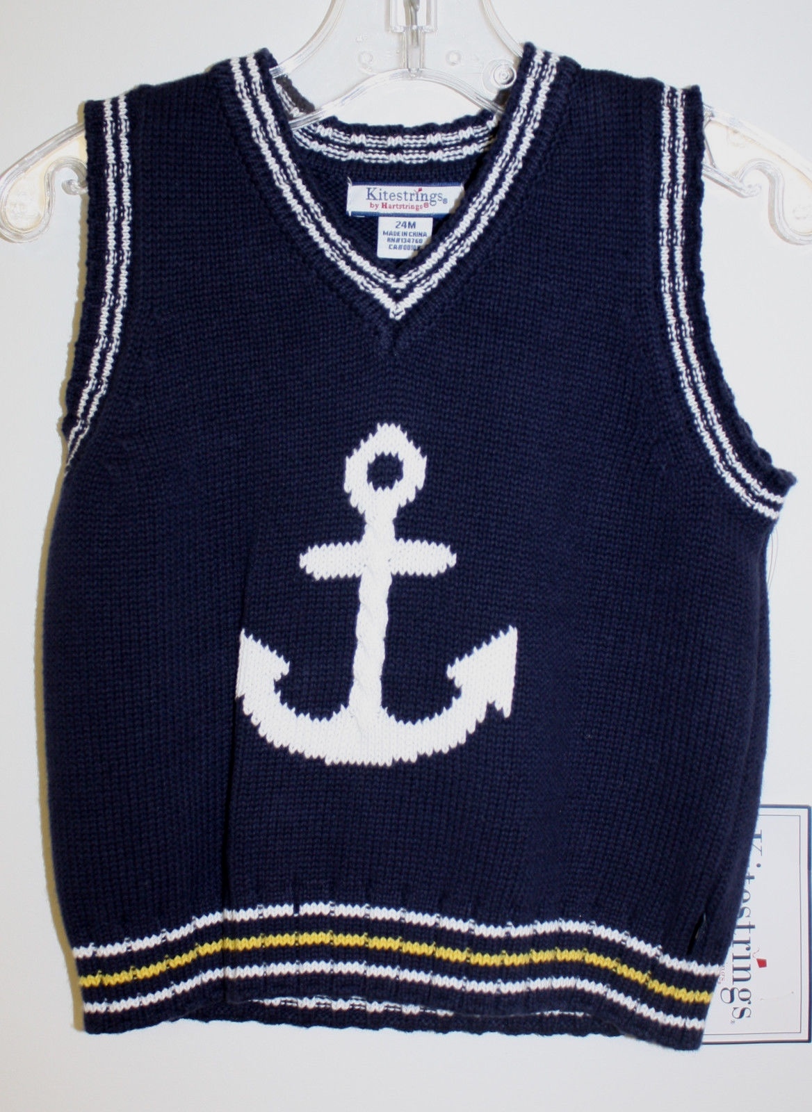 Boys Kitestrings Hartstrings Sweater Vest Navy Blue White Anchor NEW 24 MO