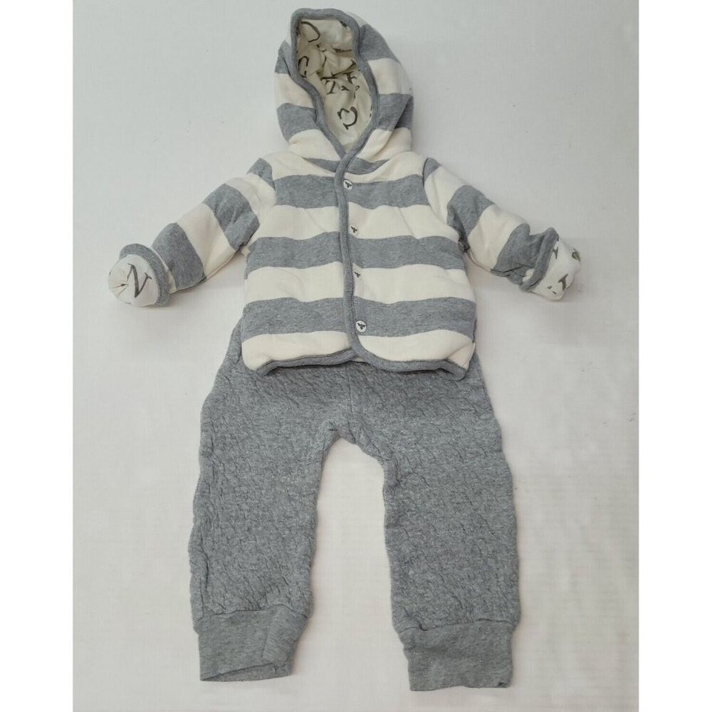 Burts Bees Baby Organic Cotton Striped Hooded Jacket Pants Set 3-6 Months