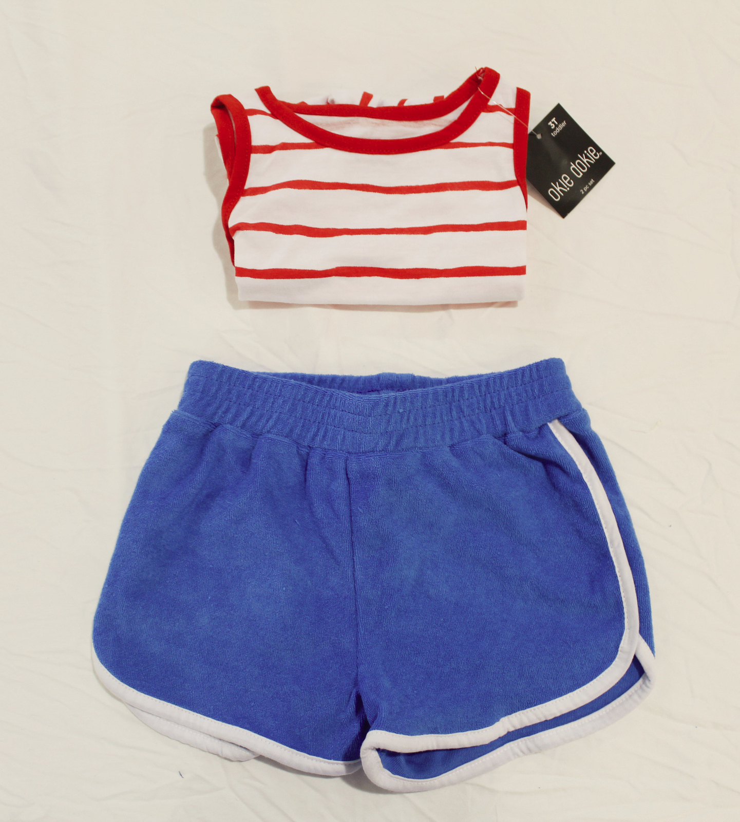 Okie Dokie Girl’s Two Piece Tank Top Pull-On Shorts Set AS9 Red/Blue Size 4T NWT