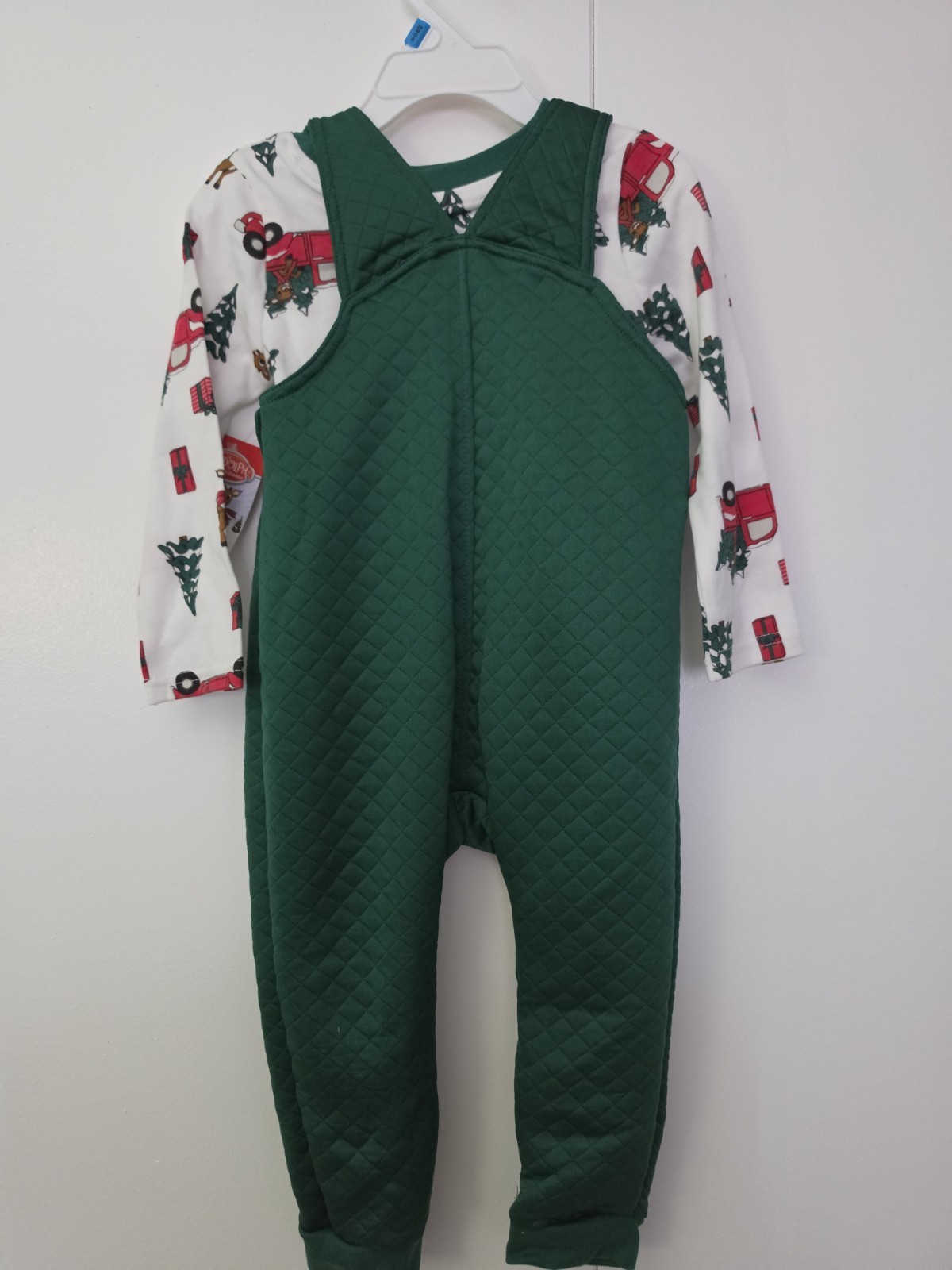 Rudolph 2 Piece Outfit Set Overalls Shirt Size 24 Months NWT Green White Red
