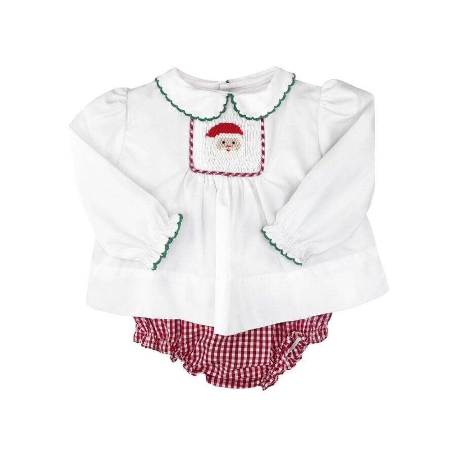 Petit Ami Red Check Smocked Santa Girls Diaper Set | Newborn 3 6 Months