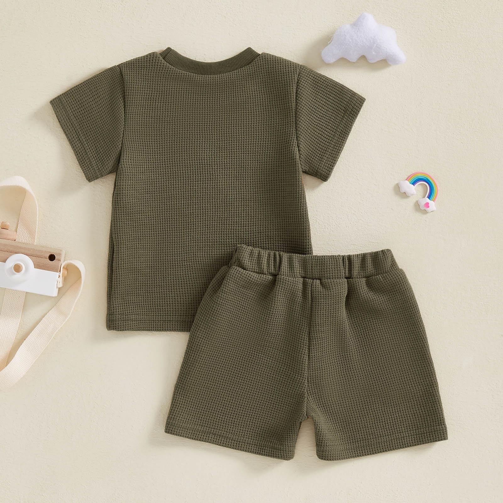 Toddler Baby Boy Summer Clothes Embroidered Waffle Short Sleeve T-Shirts Elas…