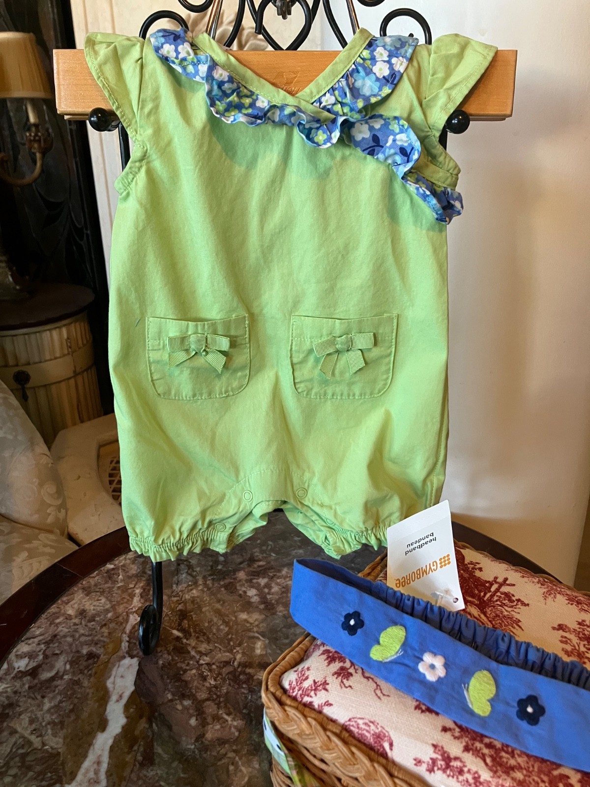 Gymboree 2012 Darling Butterfly ruffled bubble romper preemie 5-9 lb headband