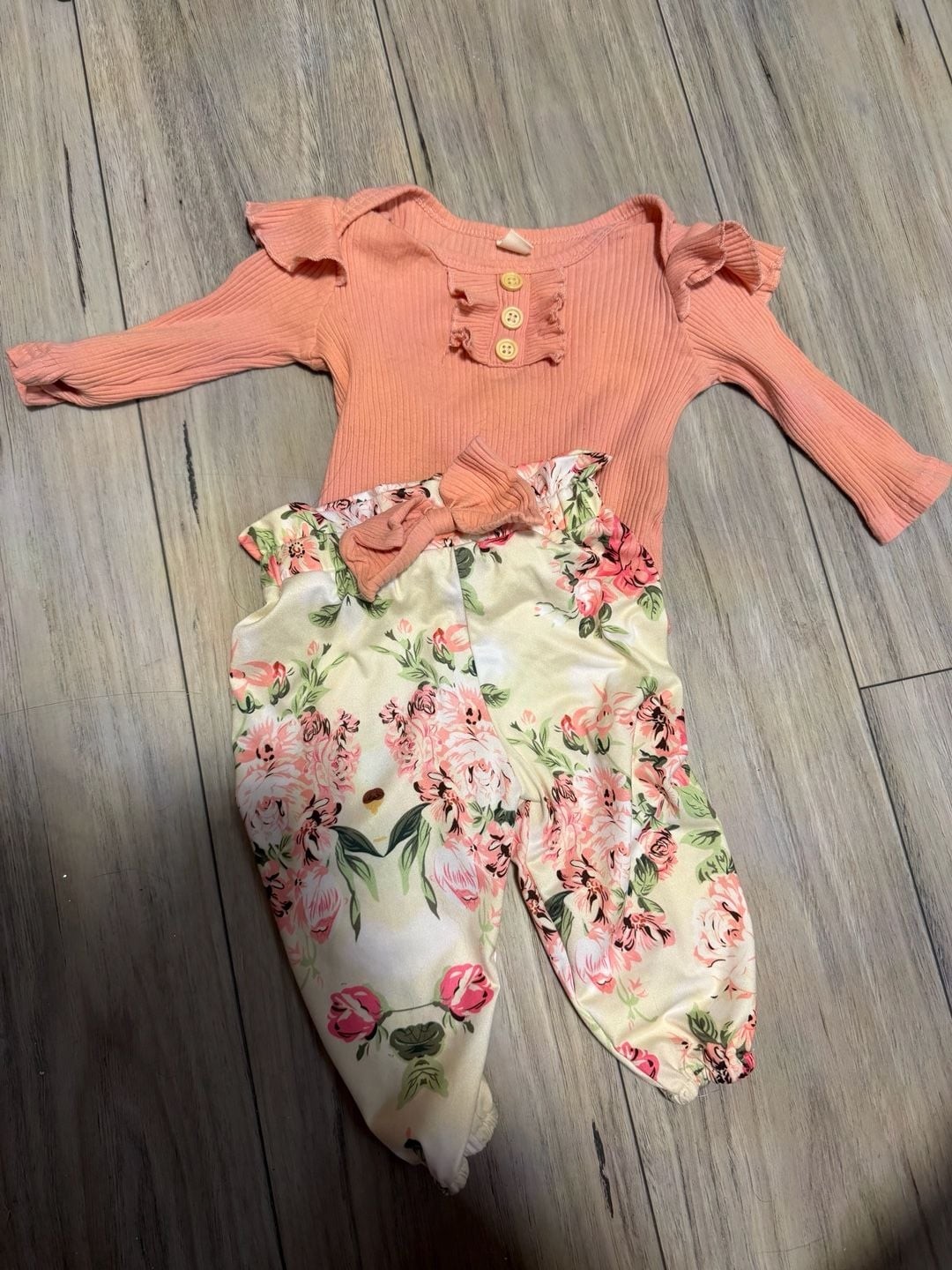 IVEYRTF Girls Cute Print 3-Piece Set Long Sleeve Romper Pants and Hairband