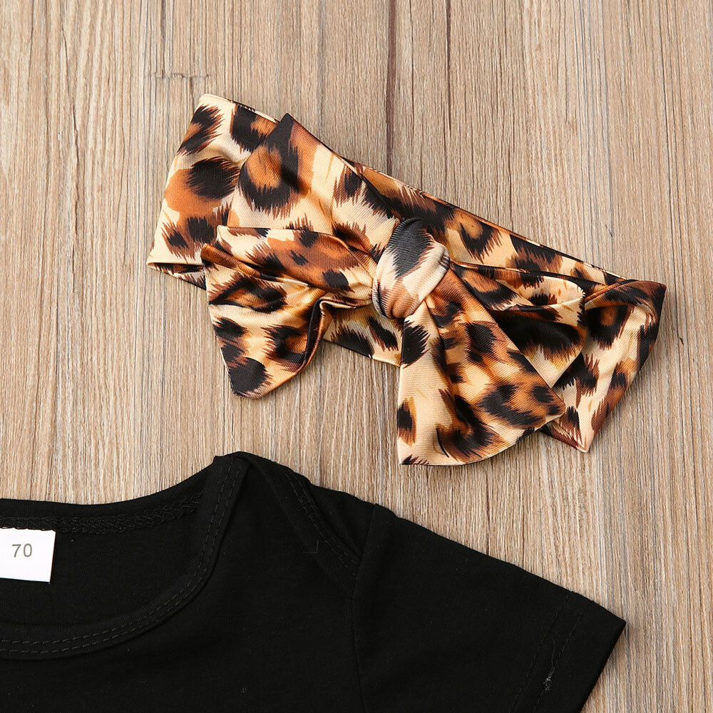 Newborn Baby Girl Clothes Leopard Romper Bodysuit Tops Shorts Headband Outfits