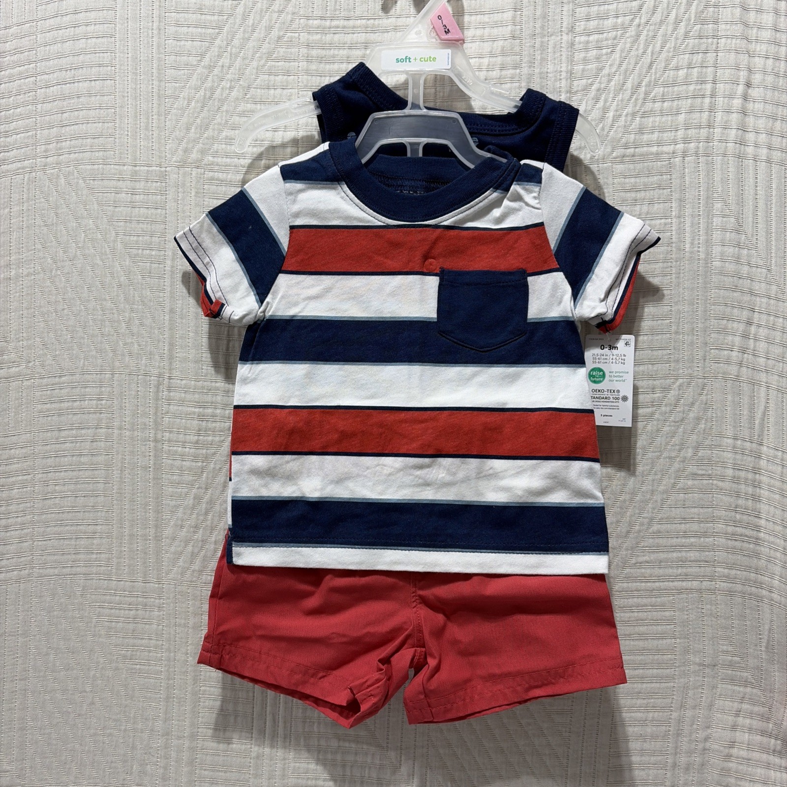 child of mine by carter’s Baby Boy 3 Piece Stripe Short Outfit Size 0-3 M New