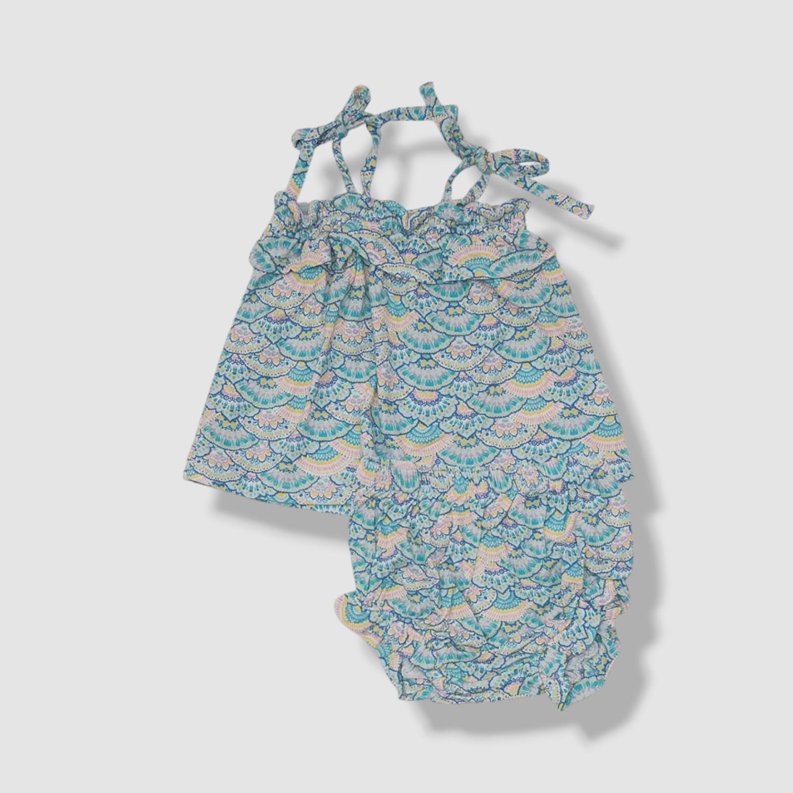 Angel Dear Baby Girl’s Blue 2-Piece Mermaid Ruffle Top & Bloomer Set Size 18-24M