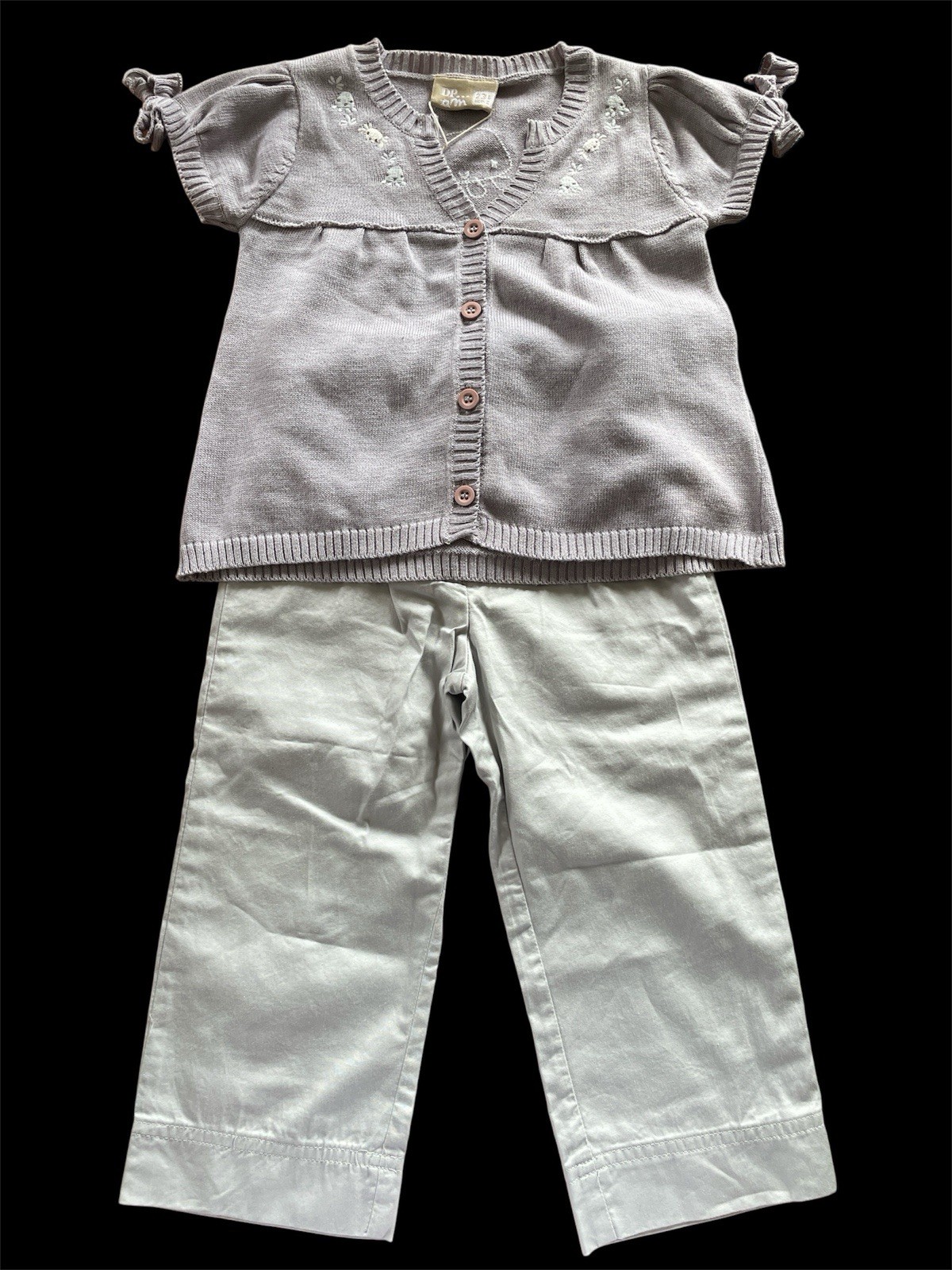 D’PAM NWT Grey Cotton Knit Embroidered Top & Coordinating Pants-23Mos